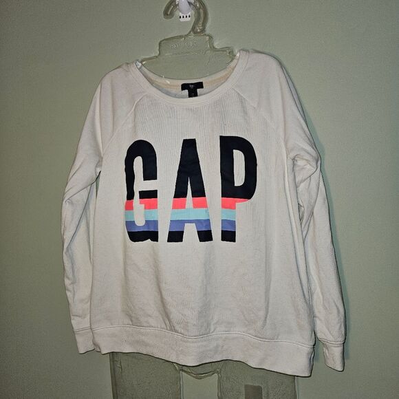 Gap Factory White Pullover Sweatshirt | Cozy College Crewneck WMS SZ Small - Picture 1 of 7